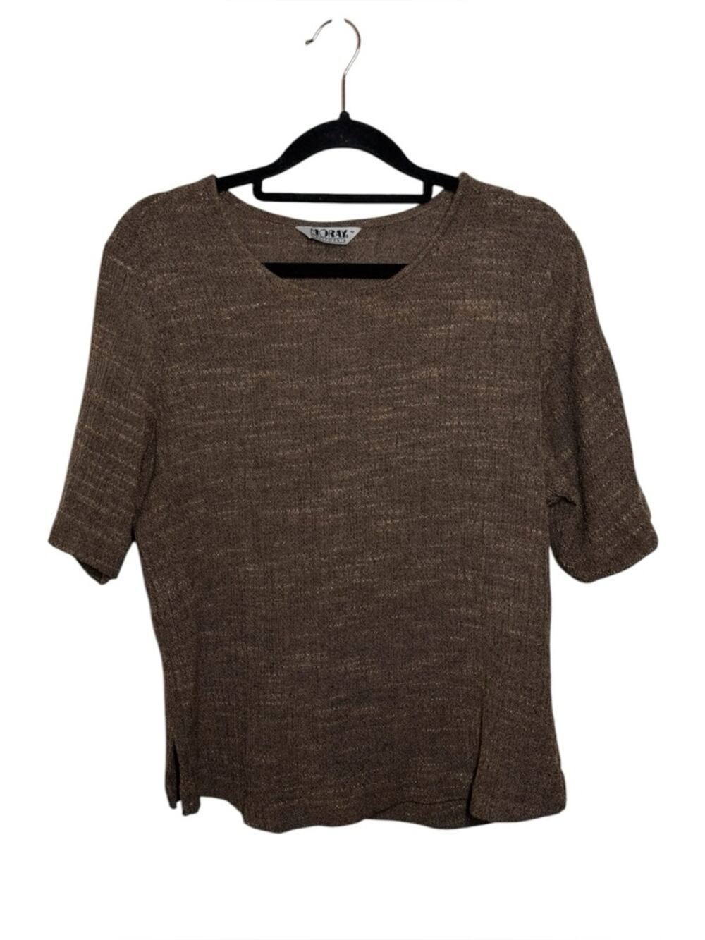 Vintage Brown Textured Moray California Relaxed Minimalist Short Sleeve Top - M